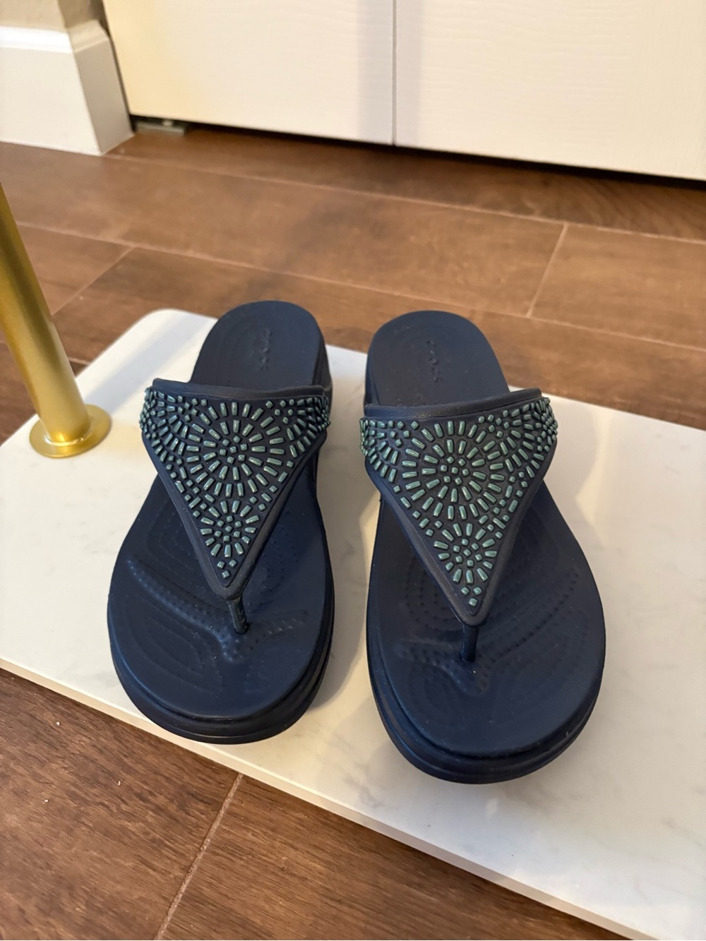 CROCS Navy Blue Beaded Thong Sandals